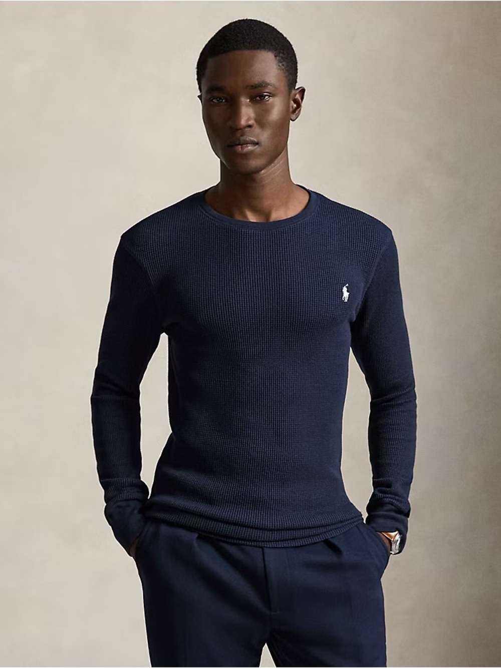 Polo Ralph Lauren Men’s Waffle Knit Thermal L White Pony Preppy Classic Layering